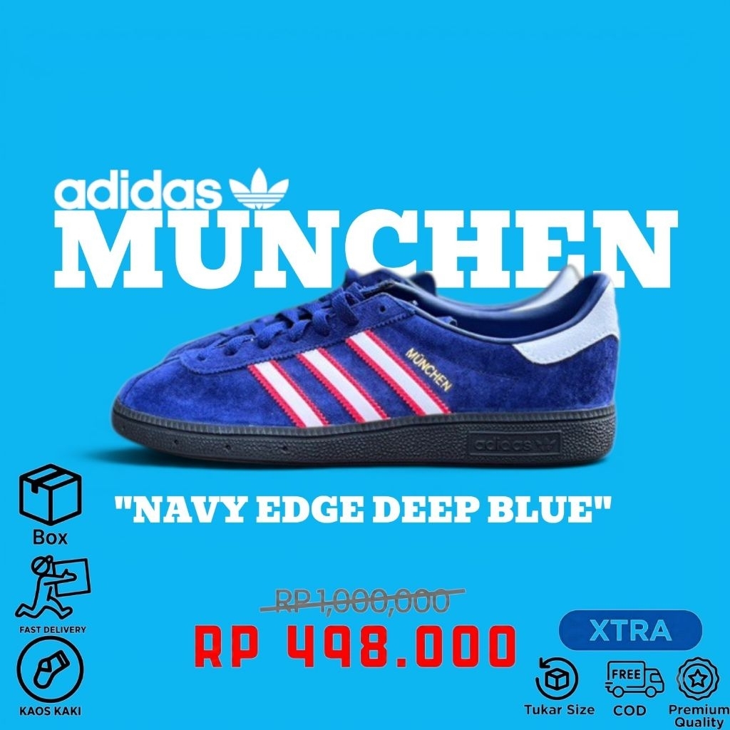 (Gratis Koas Kaki) Sepatu Casual A'dds Munchen Navy Edge Deep Blue Soft Red OG Exclusive Size 36-44 