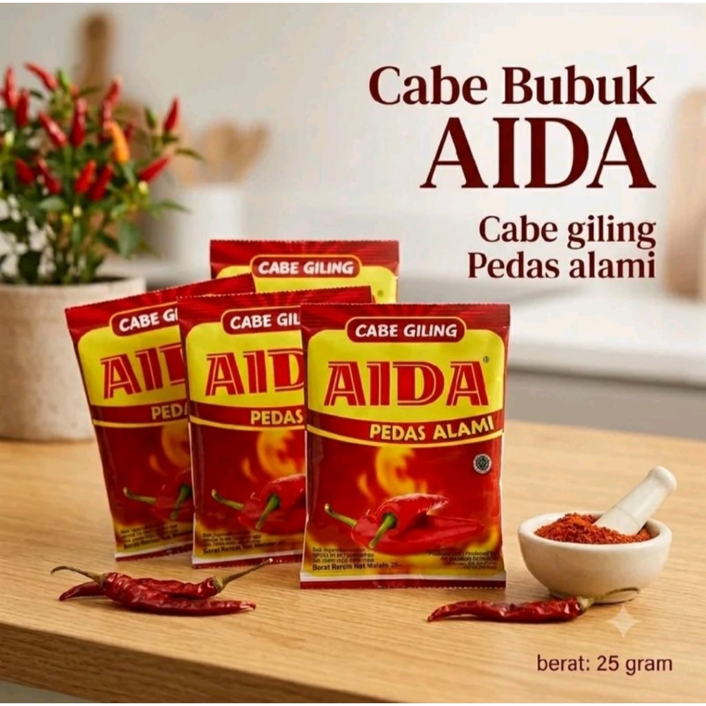 AIDA Cabe giling /AIDA Pacific renteng/cabe bubuk 25gram pedas alami(1pcs)