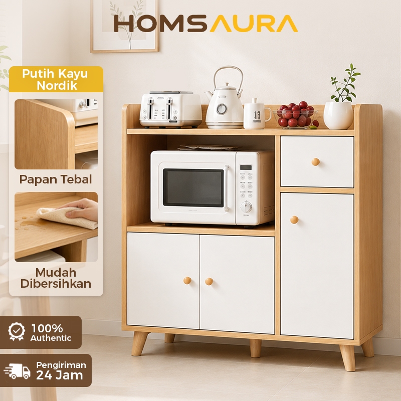 Homsaura Lemari Dapur Minimalis Kabinet Dapur Rak Serbaguna Lemari Piring Lemari Multifungsi Rak Dap