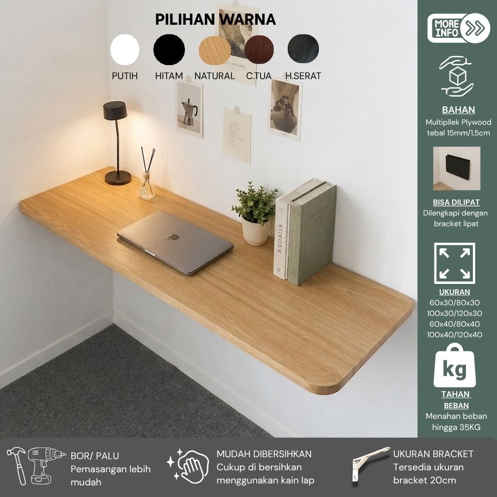 MEJA BELAJAR MINIMALIS UKURAN 120X50 120X40 120X30 100X50 100X40 100X30 80X40 80X30 60X40 60X30 / ME