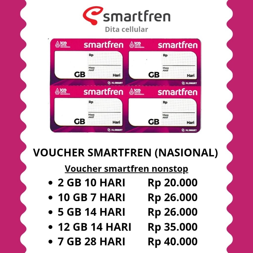 Voucher kuota smartfren nonstop 12GB 10GB 7GB 5GB 2GB (Kuota berlaku nasional)