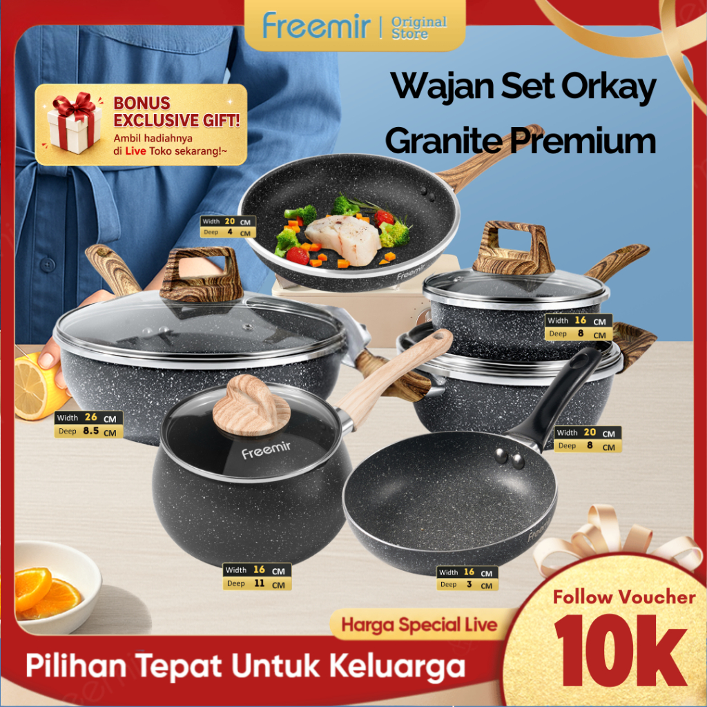 Set Wajan dan Panci Granit 6 Pcs Anti Lengket, Serbaguna