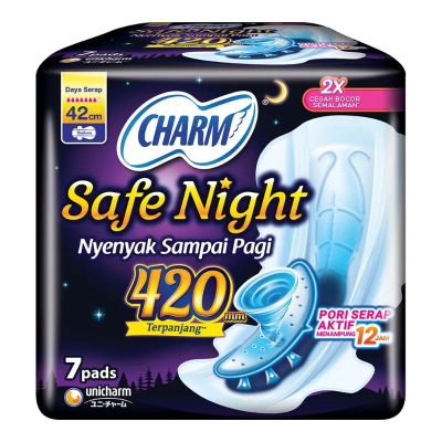 Charm Safe Night Wing 42 cm Isi 7 Pads | Pembalut Charm 42cm Murah