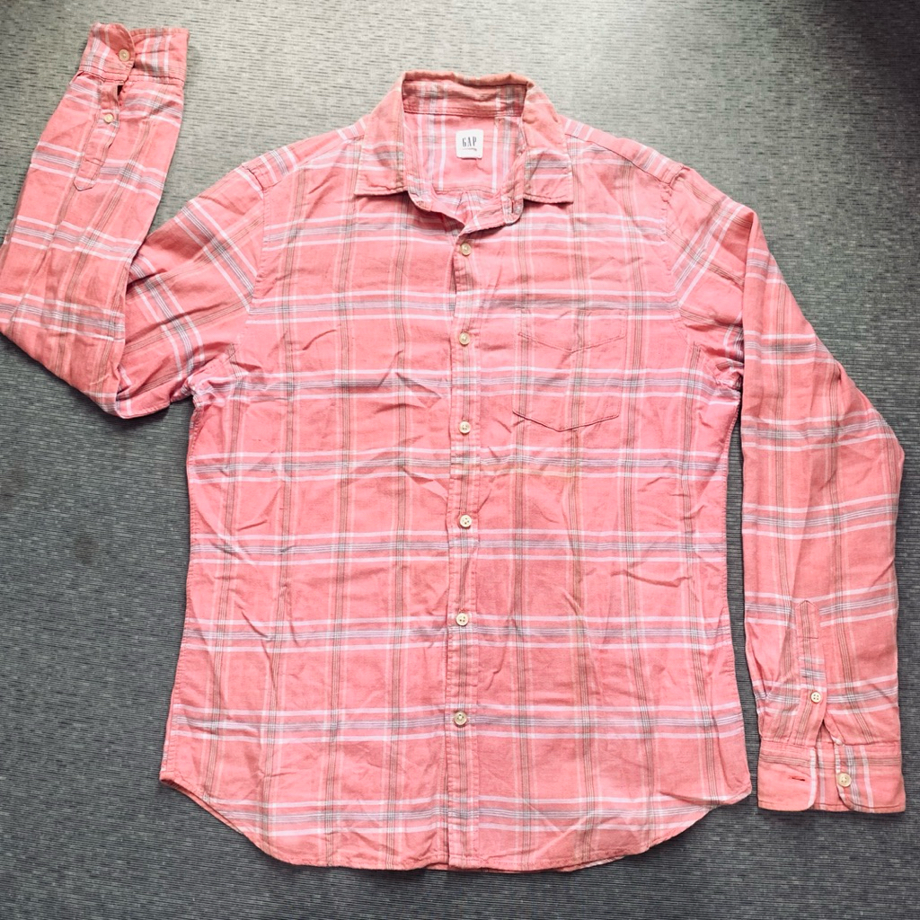 Kemeja Flanel GAP Original Lengan Panjang Motif Kotak Pink Peach - Pl