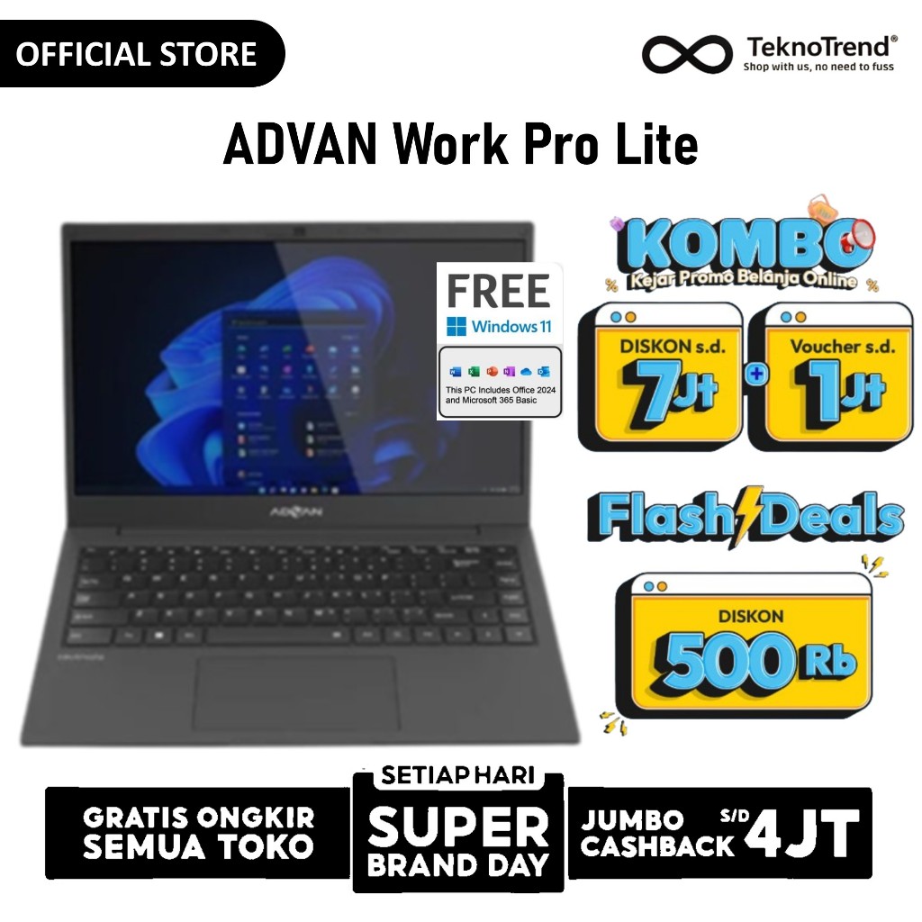 Advan Workplus Laptop 14" Ryzen 7 16GB/512GB SSD Silver