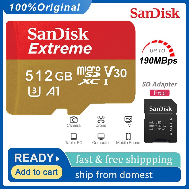 SANDISK Micro SD Card 32GB 64GB 128GB 256GB 512GB 1TB 2TB memory card hp Extreme Class 10 Speed Ting