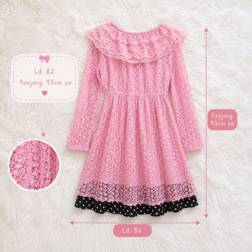 Dress pink lace renda kondangan lengan panjang pl preloved