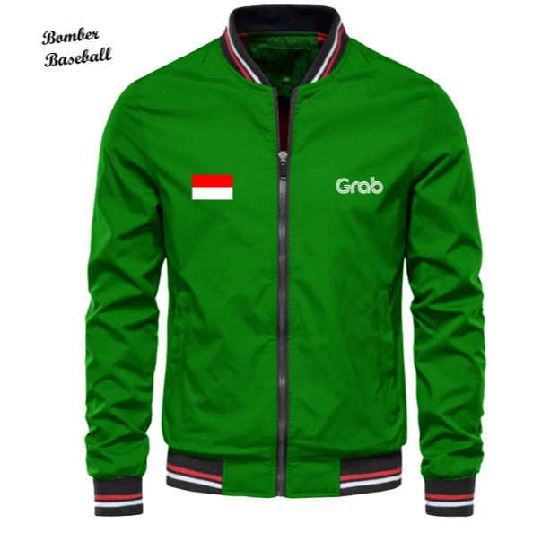 Jaket Baseball Bomber Logo Grab Grabbike Original Jaket Parasut Zipper Driver Ojol Grabfood Waterpro