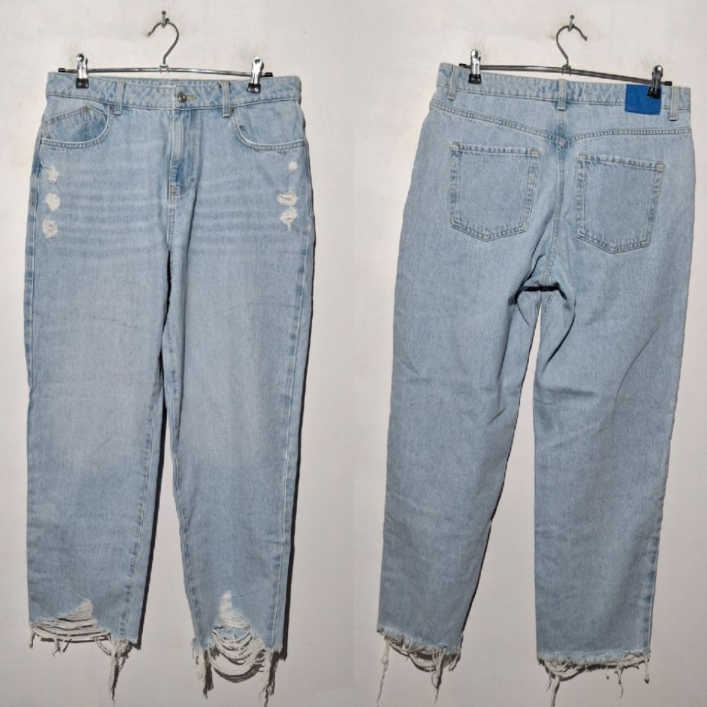 ZARA CELANA MOM JEANS RIPPED RAW HAM BARU ASLI ORIGINAL
