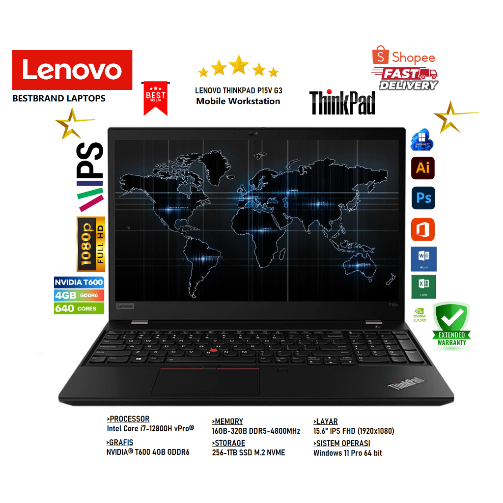 Lenovo Thinkpad P15v Gen 3 Core i7 Gen 12 RAM 64GB SSD 1 TB 15 Inch NVIDIA T600 Quadro T600