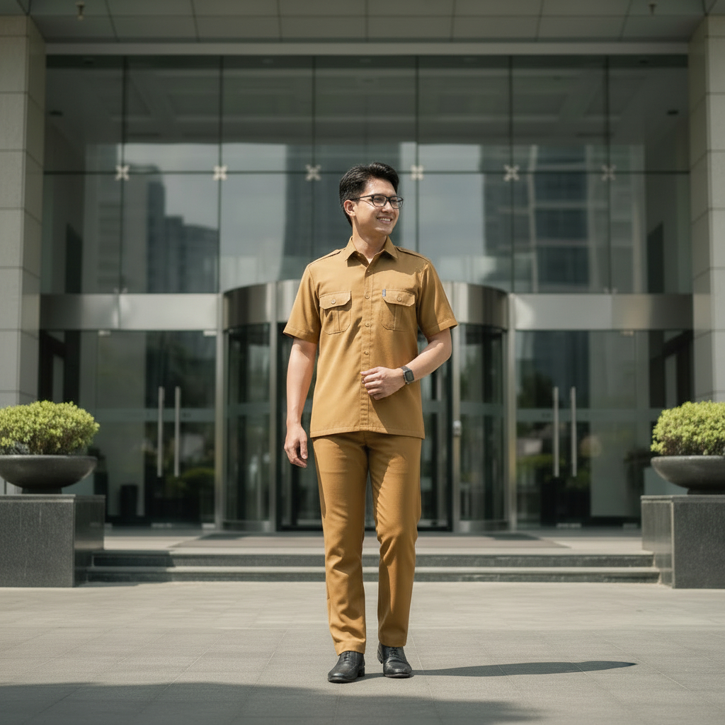 Berlanc Seragam PNS Pria Lengan Panjang Baju Dinas Pemda Baju PNS Khaki Tua Baju Pemda Pria Seragam 