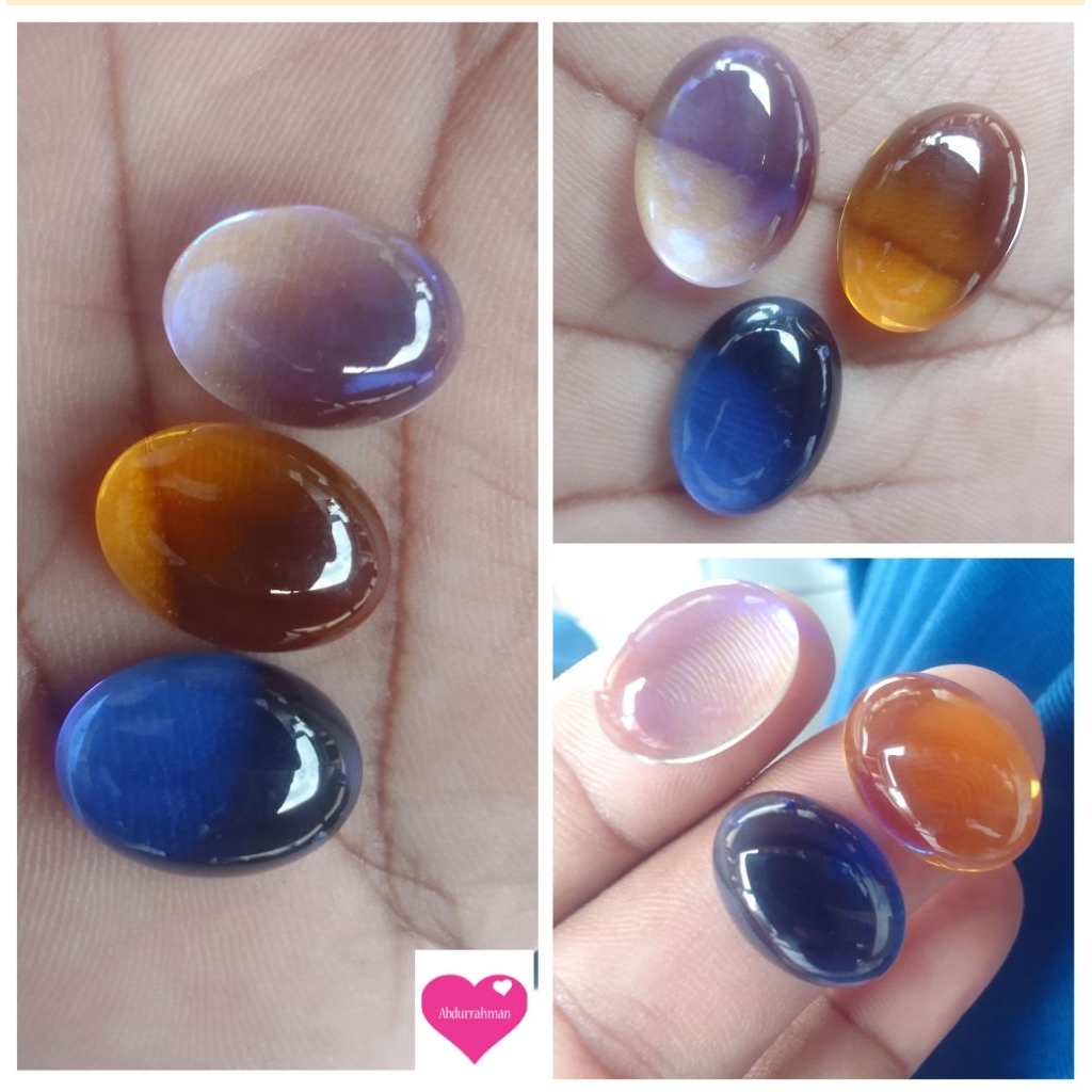 3 BUTIR BATU AKIK KALIMAYA KECUBUONG KUNING BLUE SAFIR 18X13mm OBOSIDION SPECIAL STONE