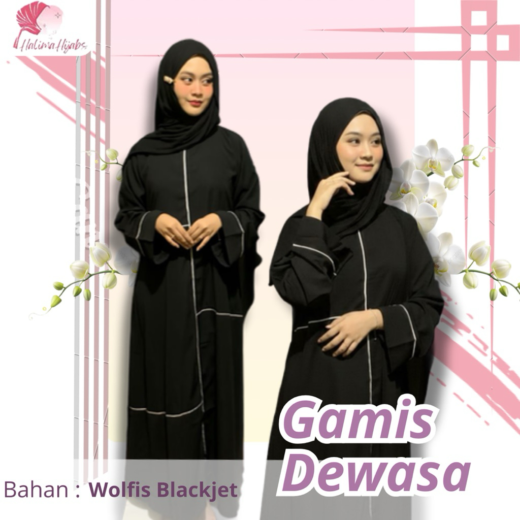 ABAYA GAMIS POLOS BASIC PREMIUM  HITAM TURKEY SYAR’i BY HALIMAHIJABS