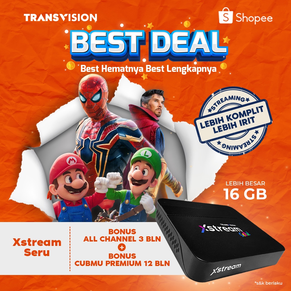 Transvision XSTREAM SERU Android TV Box Smart TV Box STB WiFi FREE All Channel CUBMU Premium 12 bln 