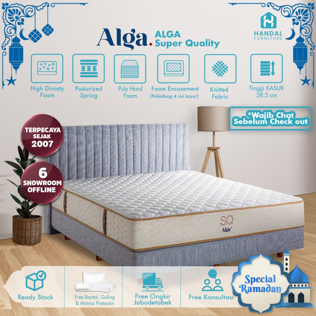 Kasur Springbed Alga Super Quality 100x200, 120x200, 160x200, 180x200, 200x200, Medium Firm Padat Ma