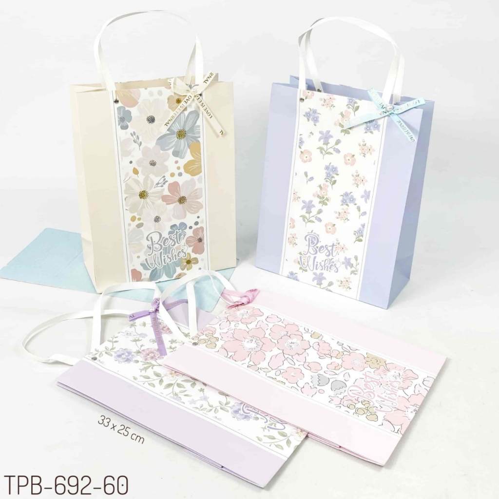 TPB 692-60 - ISI 12 TAS PAPERBAG PORTRAIT MEDIUM UK 33X25X11.5 CM MTF FLOWER BEST WISHES KOMB PLS W 