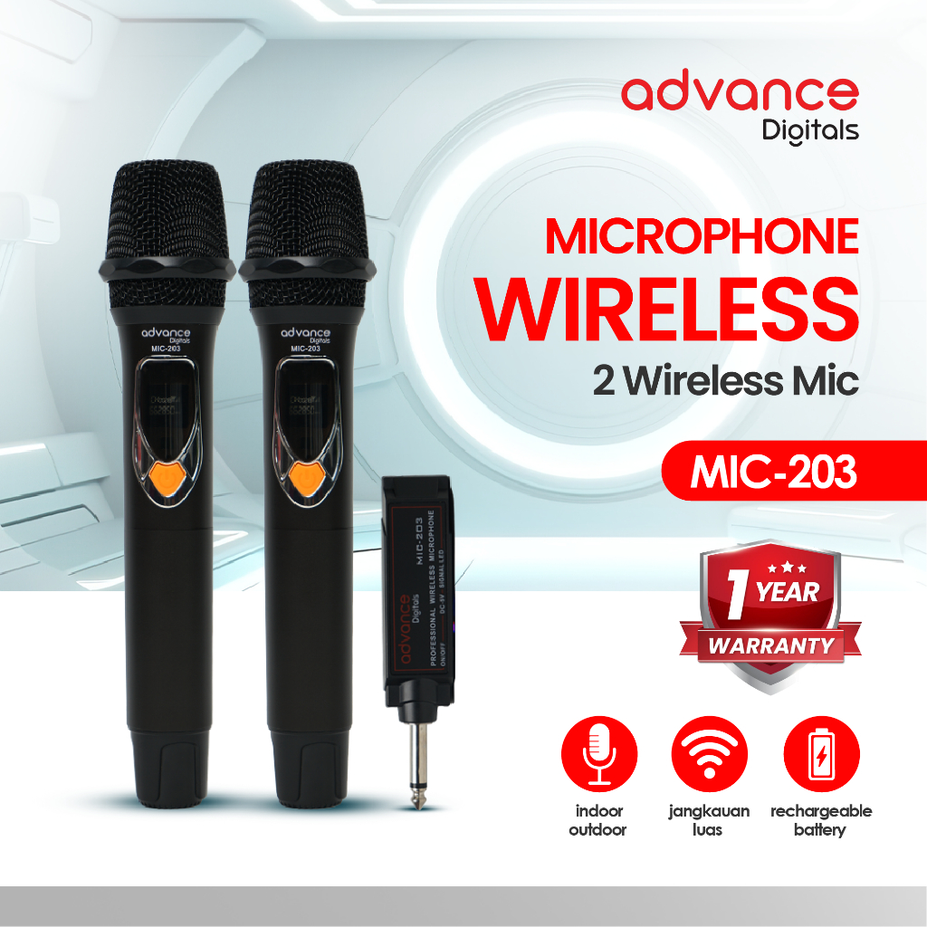 Advance Mic-203 Microphone Wireless dengan 2 MIC bisa untuk Karoke Bergaransi Resmi 1 Tahun Advance