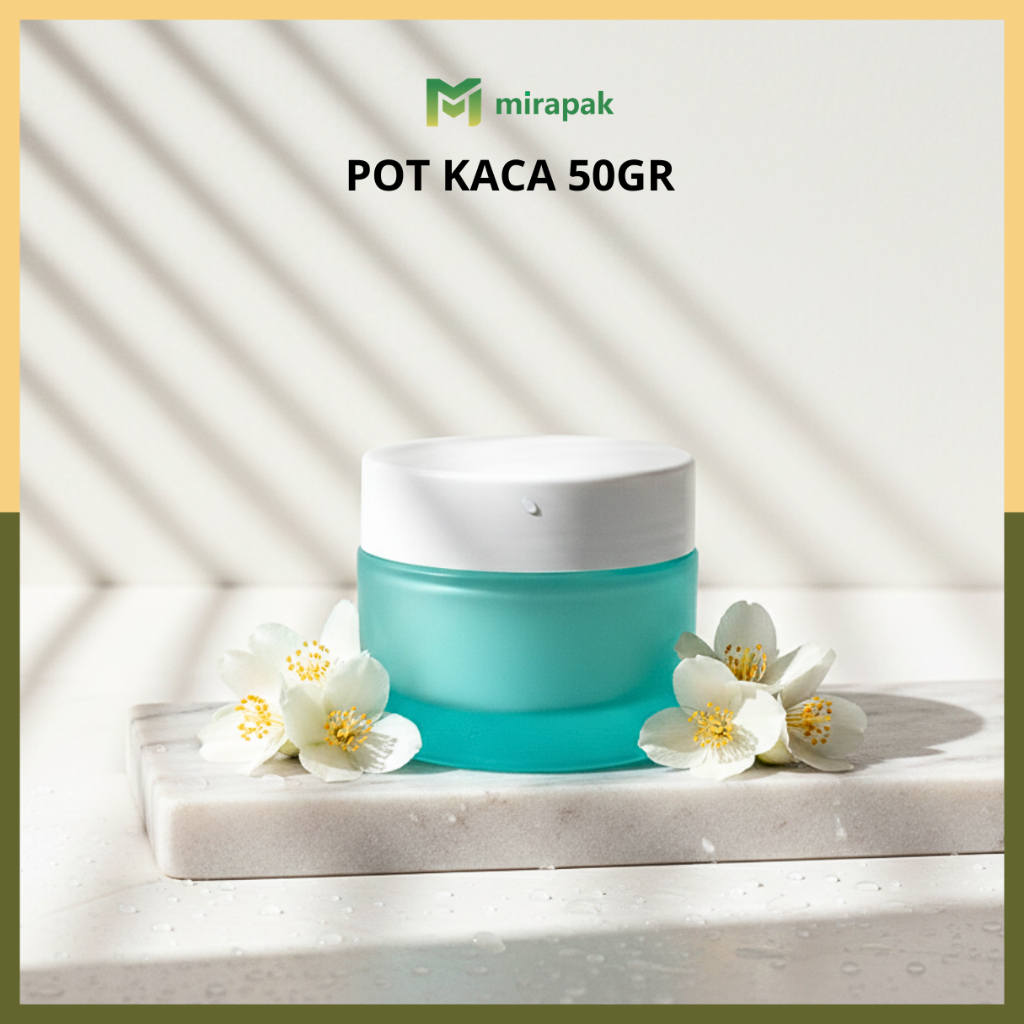 POT 50GR HIJAU / BIRU TOSCA DOFF FROSTED - TUTUP PUTIH -  INCLUDE SPATULA / SEDNOK - JAR KRIM WADAH 