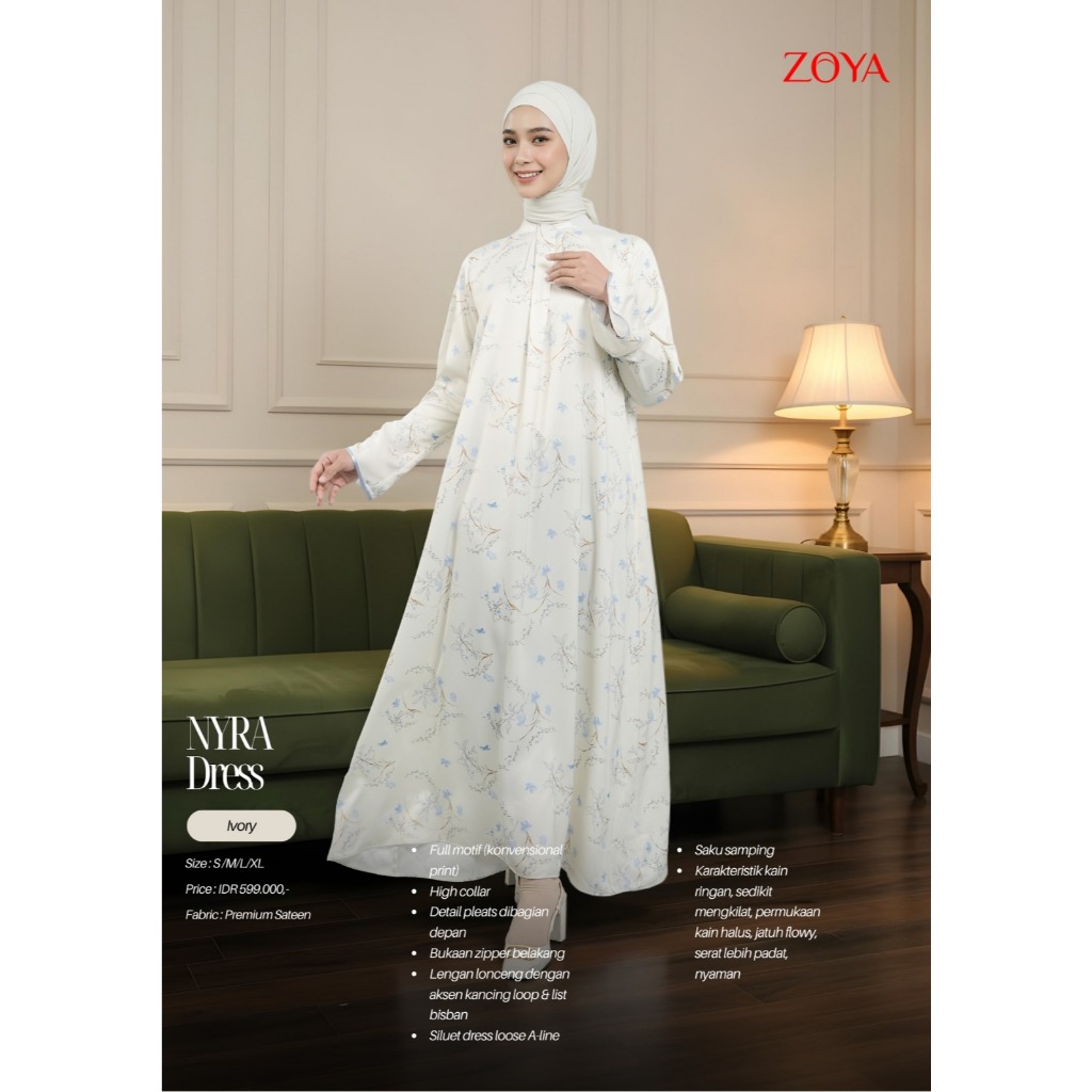 Zoya Nyra Dress - Dress Muslim Wanita  - Bahan Premium Sateen zoya baltos