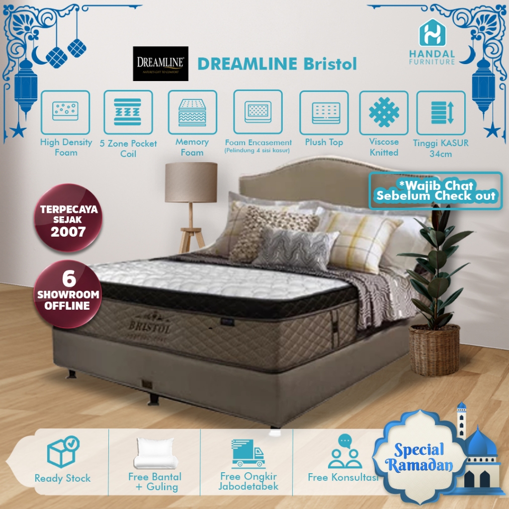 Kasur Springbed Dreamline Bristol Pocket Latex Anti Bakteri Anti Guncang Plushtop Lapisan Kasur Medi