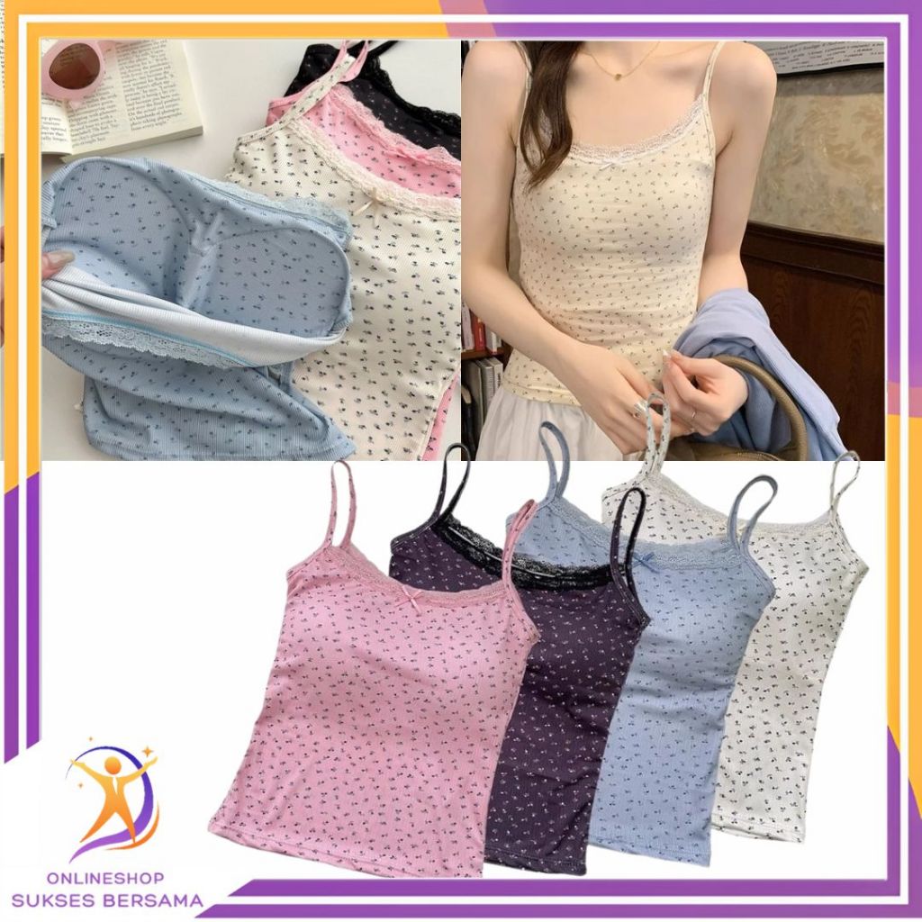 OSB Tanktop Wanita Singlet Motif Bunga Renda 7084 Bra Busa Tali Floral Lace Pita Lucu Atasan Knit Co