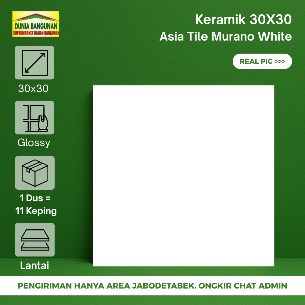 Keramik Putih Polos 30x30 Asia Tile Murano White Keramik Lantai Dinding Putih Polos Glossy