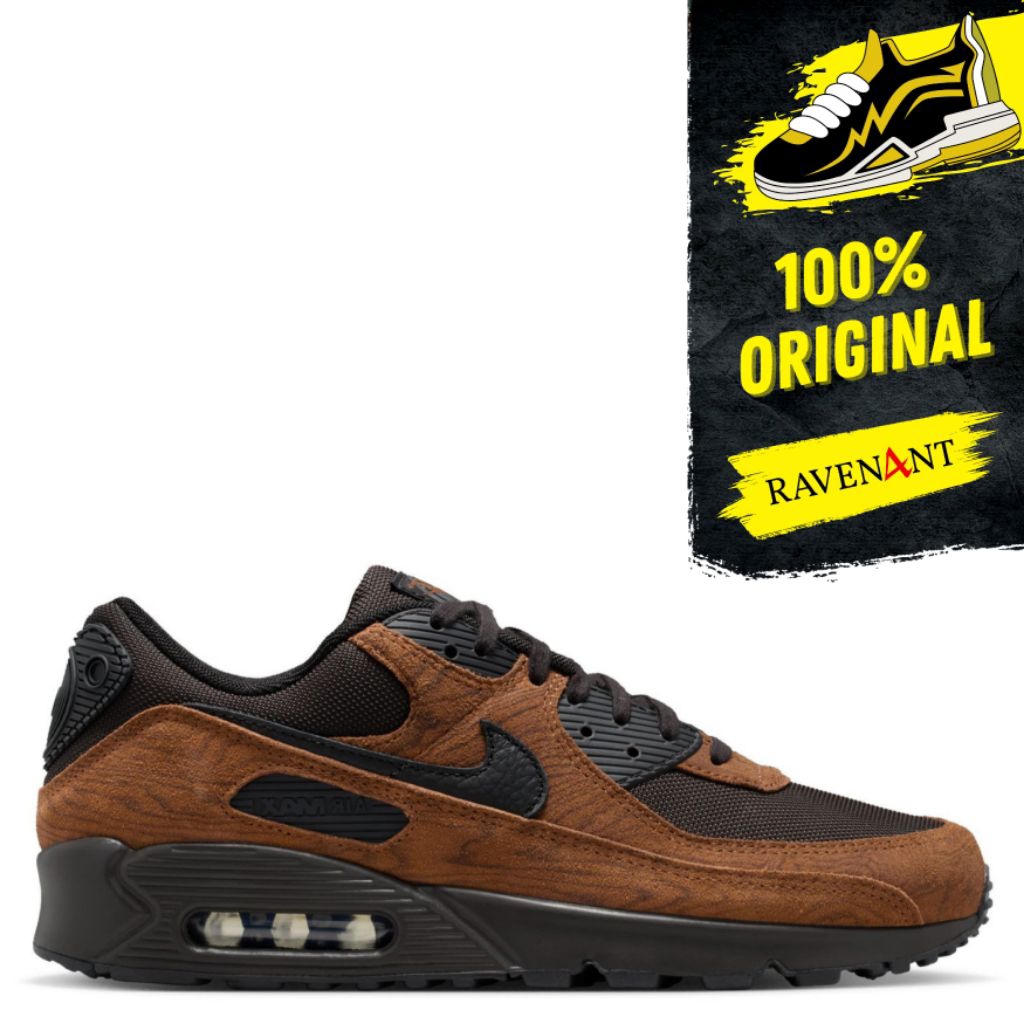 NIKE Air Max 90 PRM Woodgrain Light British Tan ORIGINAL - Sepatu Sneakers Pria/Wanita