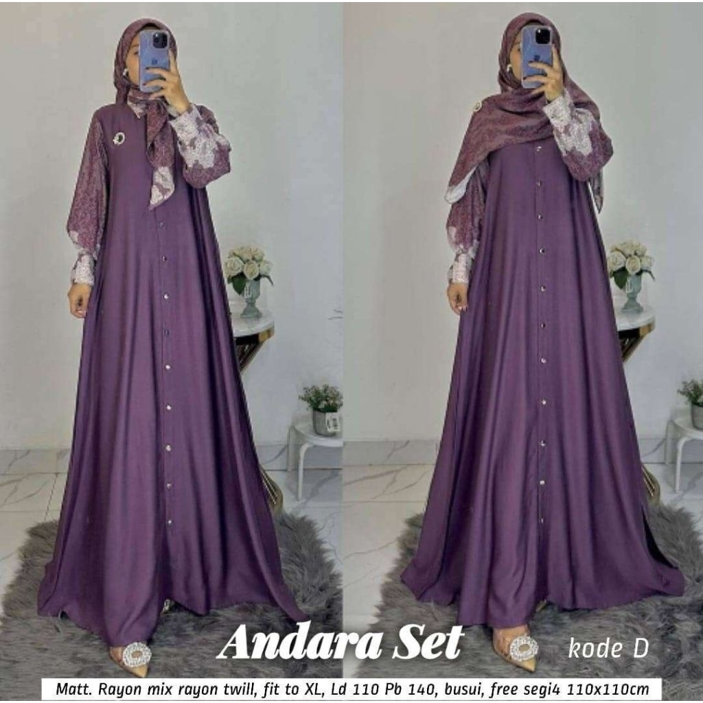 andara set hijab/gamis rayon set hijab/gamis set hijab