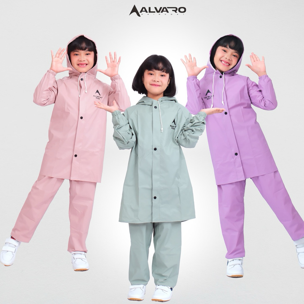 ALVARO-Jas Hujan Anak Laki laki Perempuan Mantel jas hujan Setelan Anak Anti Rembes Tebal Elastis by