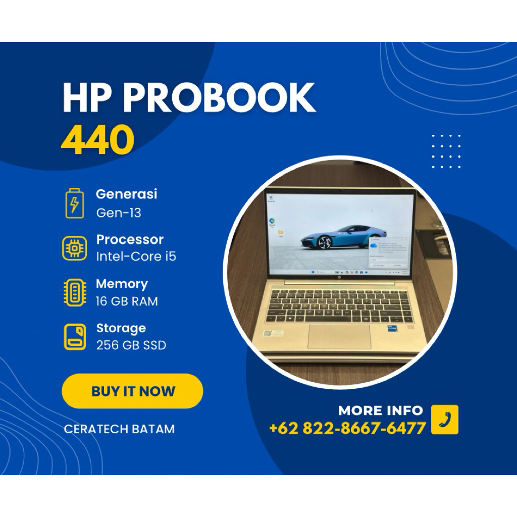[PROMO] HP Probook 440 core i5 Gen 13 RAM 16GB SSD 256GB 14 Inch FHD NonTouch - Laptop Second Rasa B
