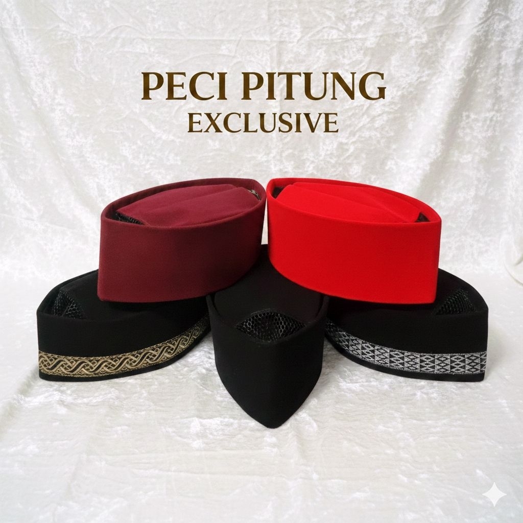Peci PITUNG BETAWI LIST Silver dan Gold Murah , Kopiah Hitam Pitung Motif List, Songkok Nasional Bet