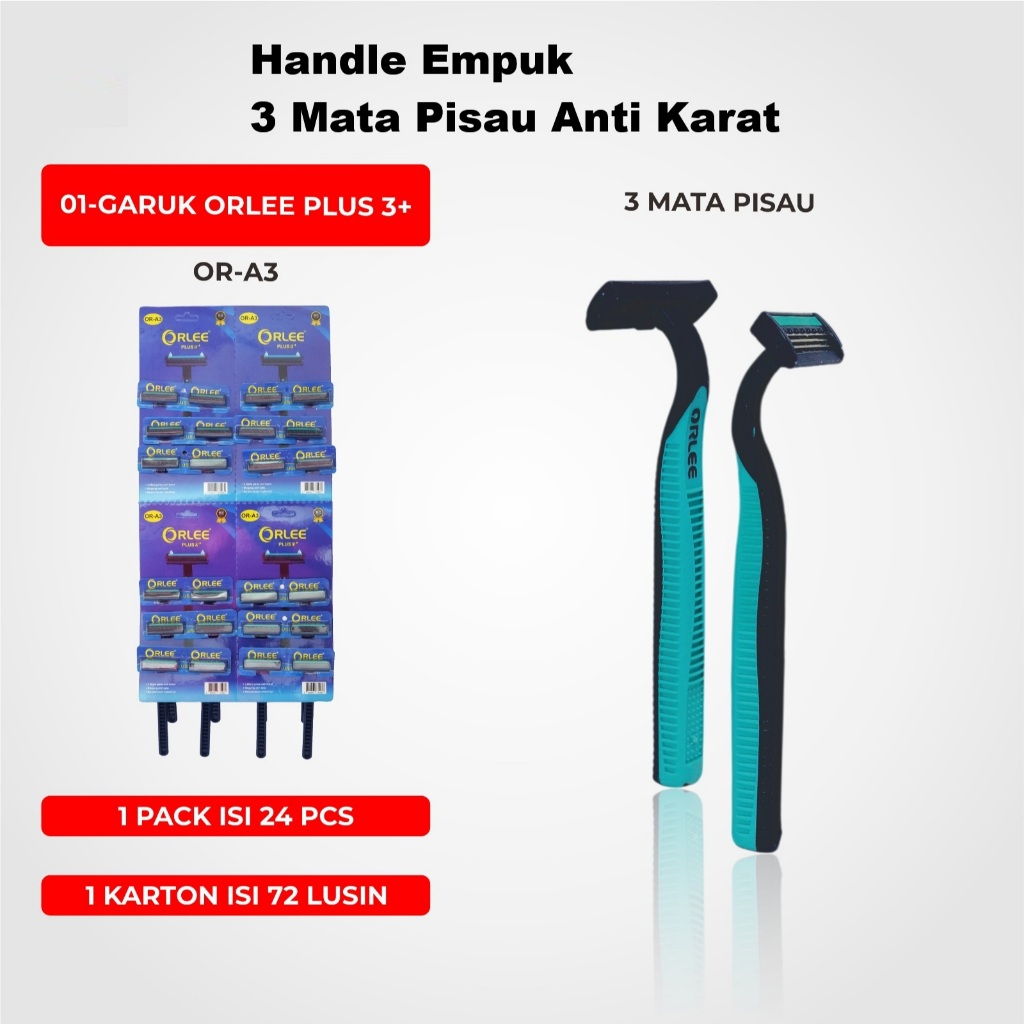 Alat Pisau Cukur Cukuran Kumis Jenggot Bulu 2 / 3 / 4  Mata Pisau Stainless Steel Anti Karat Selip Grip Gagang Anti Slip Razor Shaver Dengan Strip Sabun Pelicin Disposable Garuk Orlee Xavier 3 Shaving Biru OR-113XV Biru Kuning