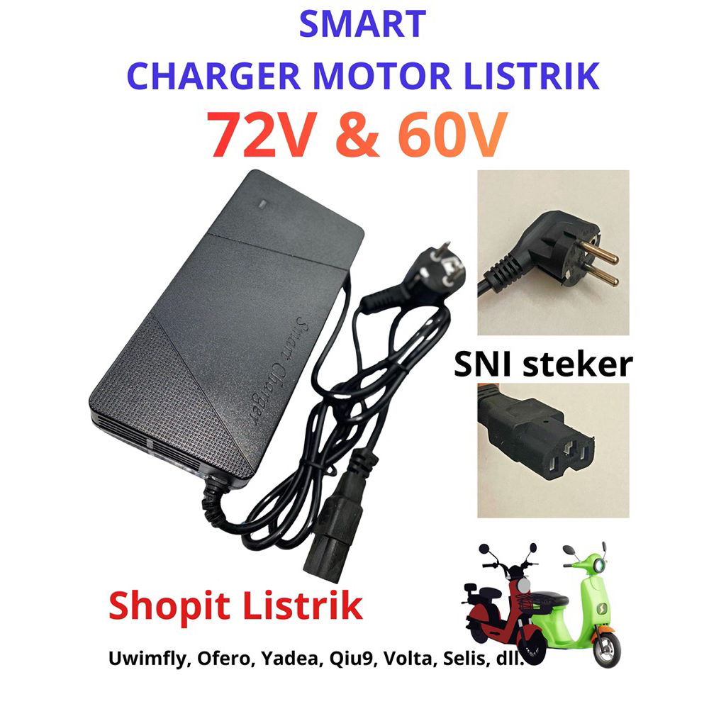 CHARGER MOTOR LISTRIK 72V, 60V Smart Charger Aki SLA 12Ah-32Ah