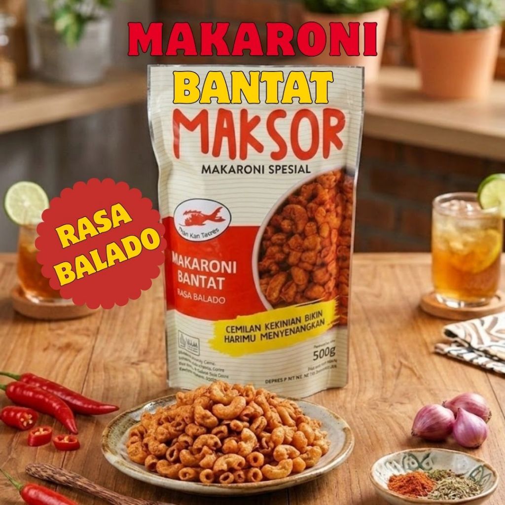 Makaroni Maksor Rasa Balado 500gr - Gurih, Enak, Bikin Nagih