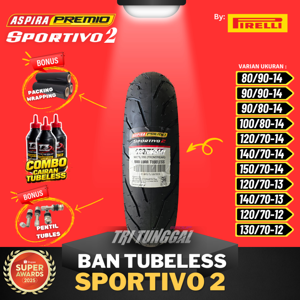 [READY COD] BAN ASPIRA PREMIO SPORTIVO 2 TUBELESS MEDIUM SOFT COMPOUND RING 13 / RING 14 / RING 15 /