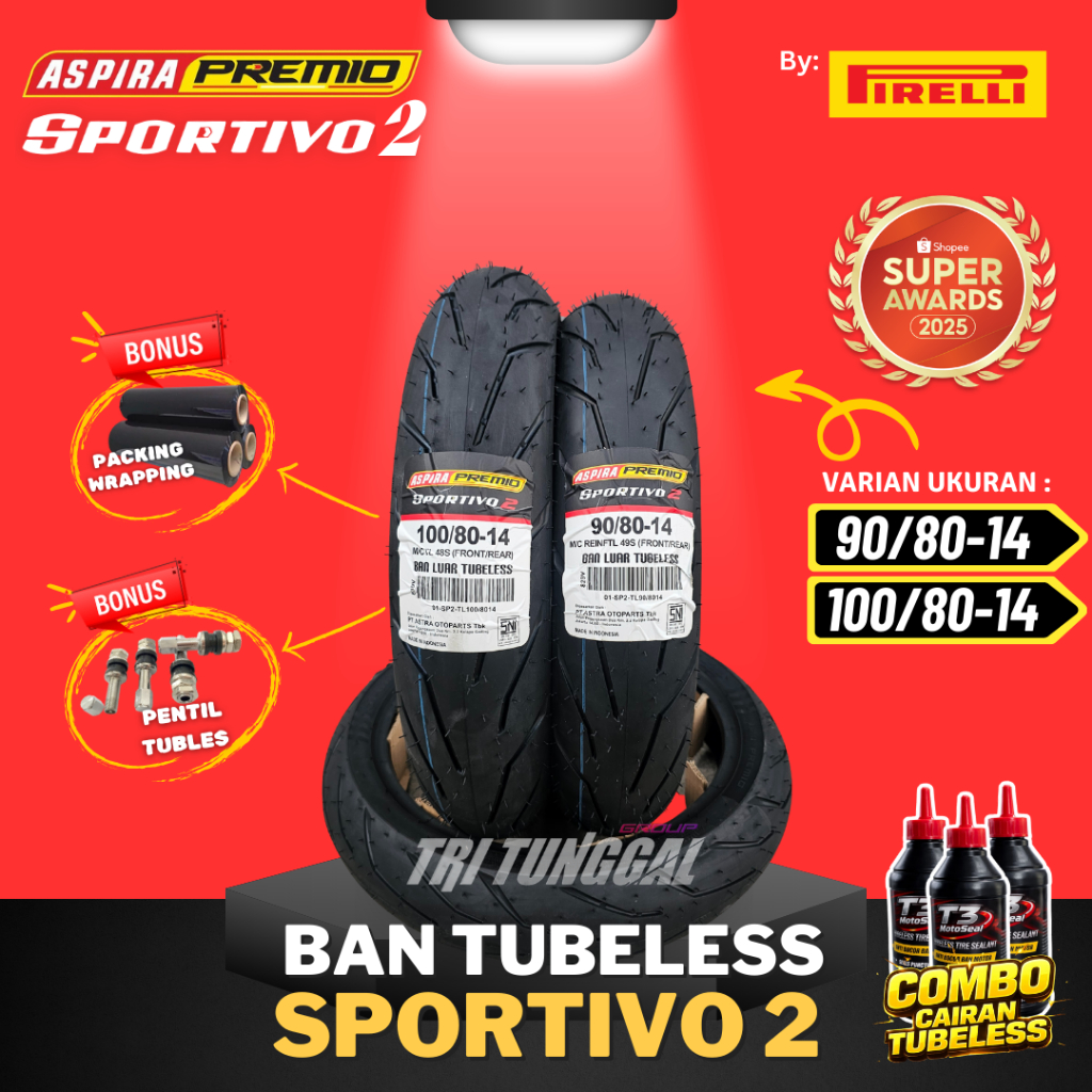 [READY COD] BAN ASPIRA PREMIO SPORTIVO 2 TUBELESS MEDIUM SOFT COMPOUND RING 14 / BAN MOTOR RING 14 M