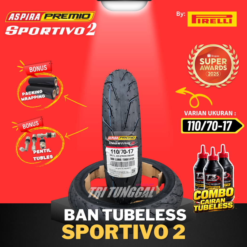 [READY COD] BAN ASPIRA PREMIO SPORTIVO 2 ( 110/70-17 ) BAN TUBELESS MEDIUM SOFT COMPOUND RING 17 / B
