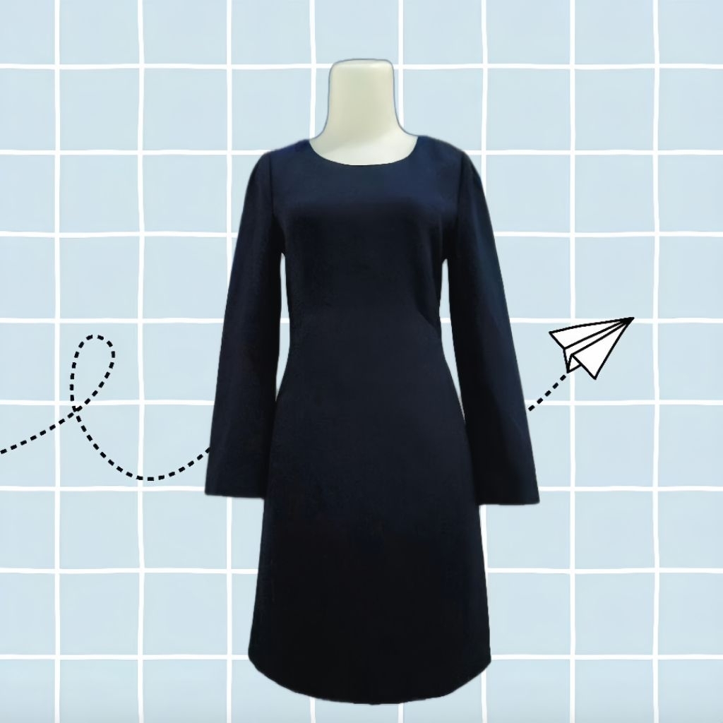 Dress Wanita Lengan Panjang Hitam Elegant Korean Outfit