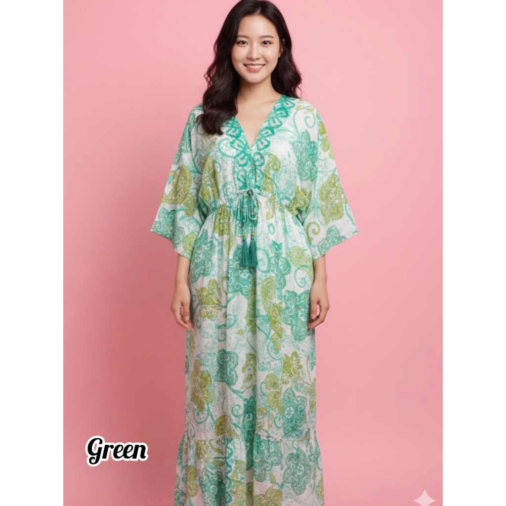 Baju Butterfly Long Dress Silk Katun Khas Thailand Mewah