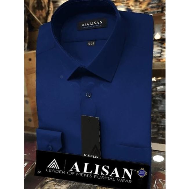 Alisan Navy Biru Kemeja Lengan Panjang Slimfit Polos Navy Biru Dongker Pria Biru Dongker Lengan Panj