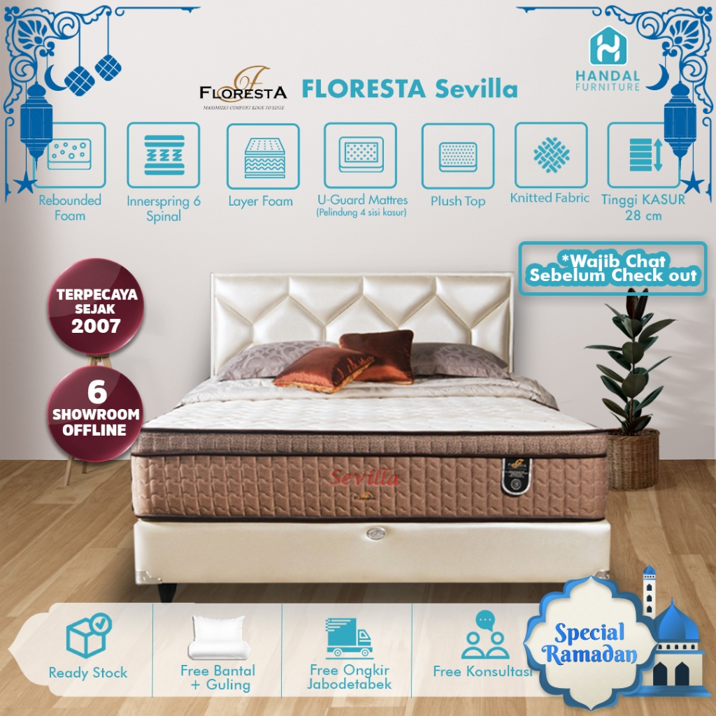 Kasur Springbed Floresta Sevilla 100x200, 120x200, 160x200, 180x200, 200x200 Dengan Plush Top dan M-
