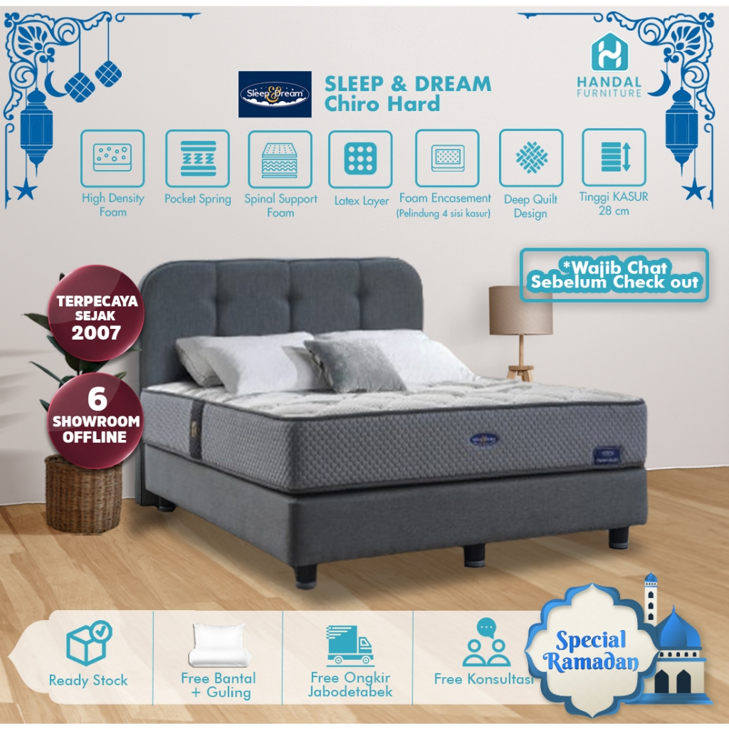 Kasur Springbed Sleep & Dream Chiro Hard 100x200, 120x200, 160x200, 180x200, 200x200, Pocket Latex A