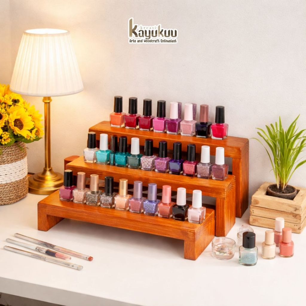 Kreasikayukuu Rak Sebaguna 3 Susun | Rak Display Kayu Organizer Kutek, Parfum, Skincare