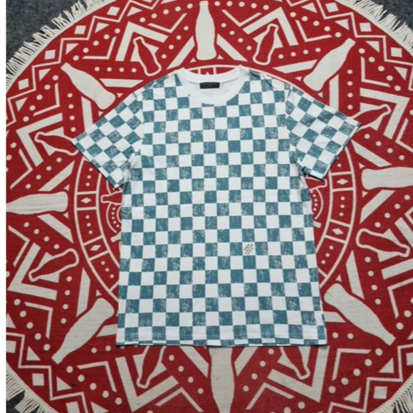 Kaos kotak kotak luxury Damier Pria lengan pendek