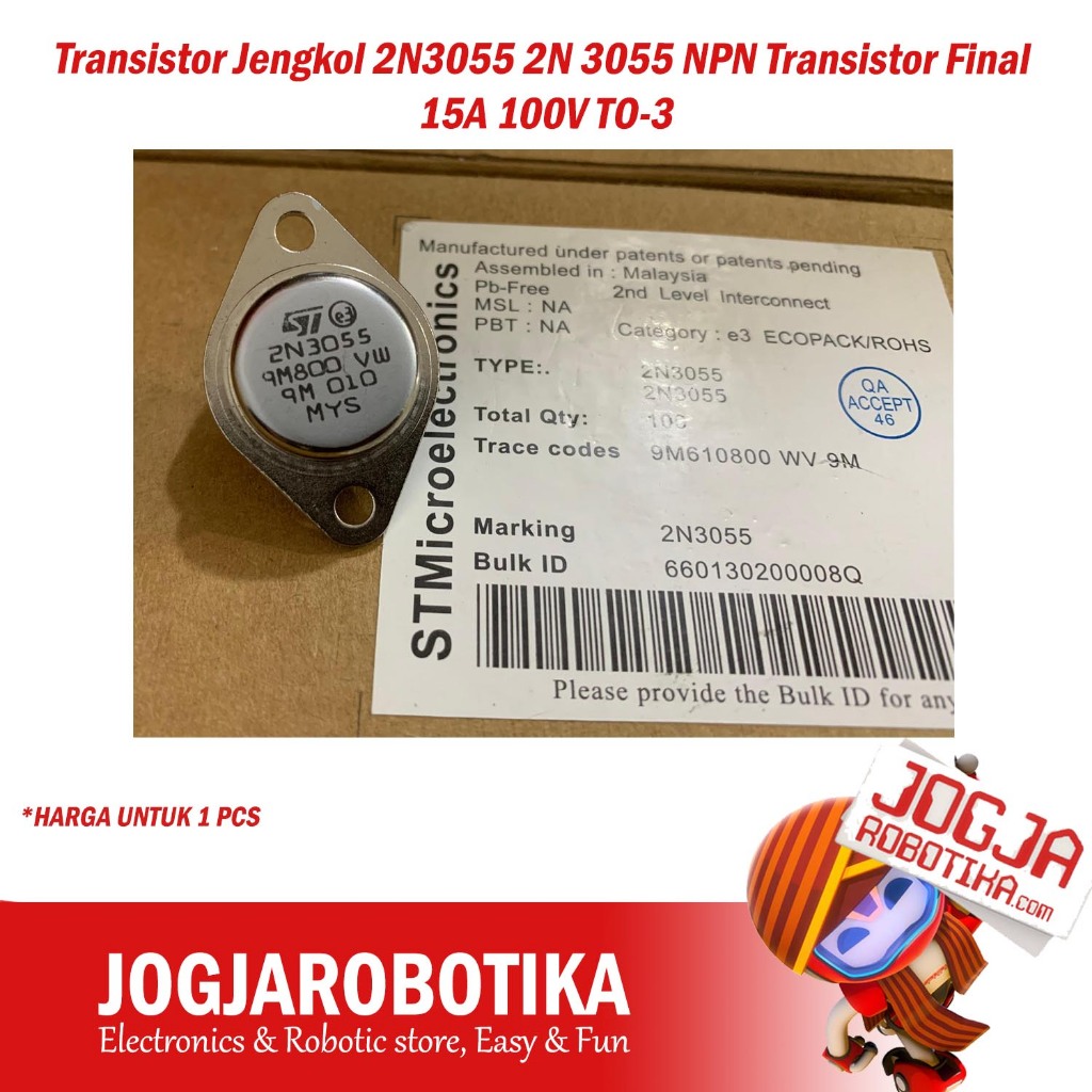 Transistor Jengkol 2N3055 2N 3055 NPN Transistor Final 15A 100V TO-3