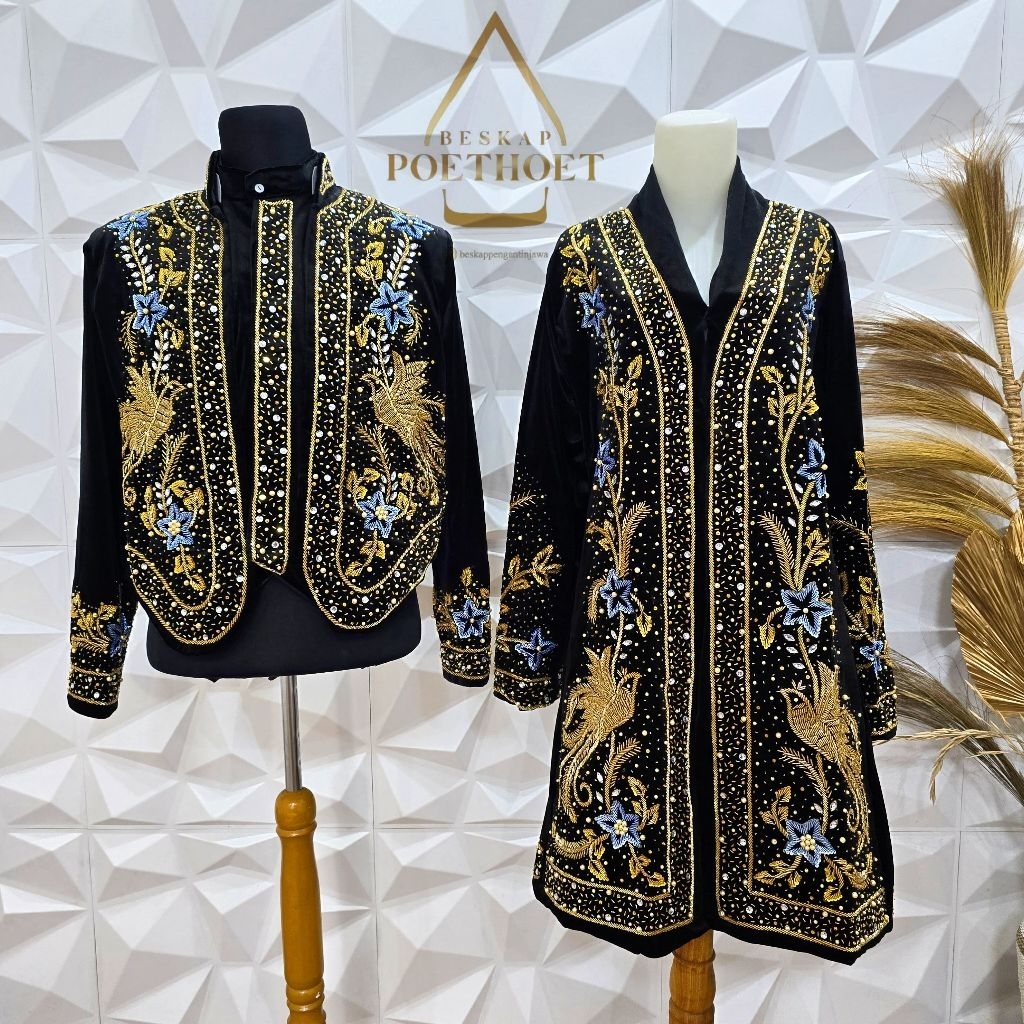 BESKAP POETHOET ADA KUTUBARUNYA  Sepasang beskap dan kebaya Bludru Pengantin Adat Jawa Hitam Payet G