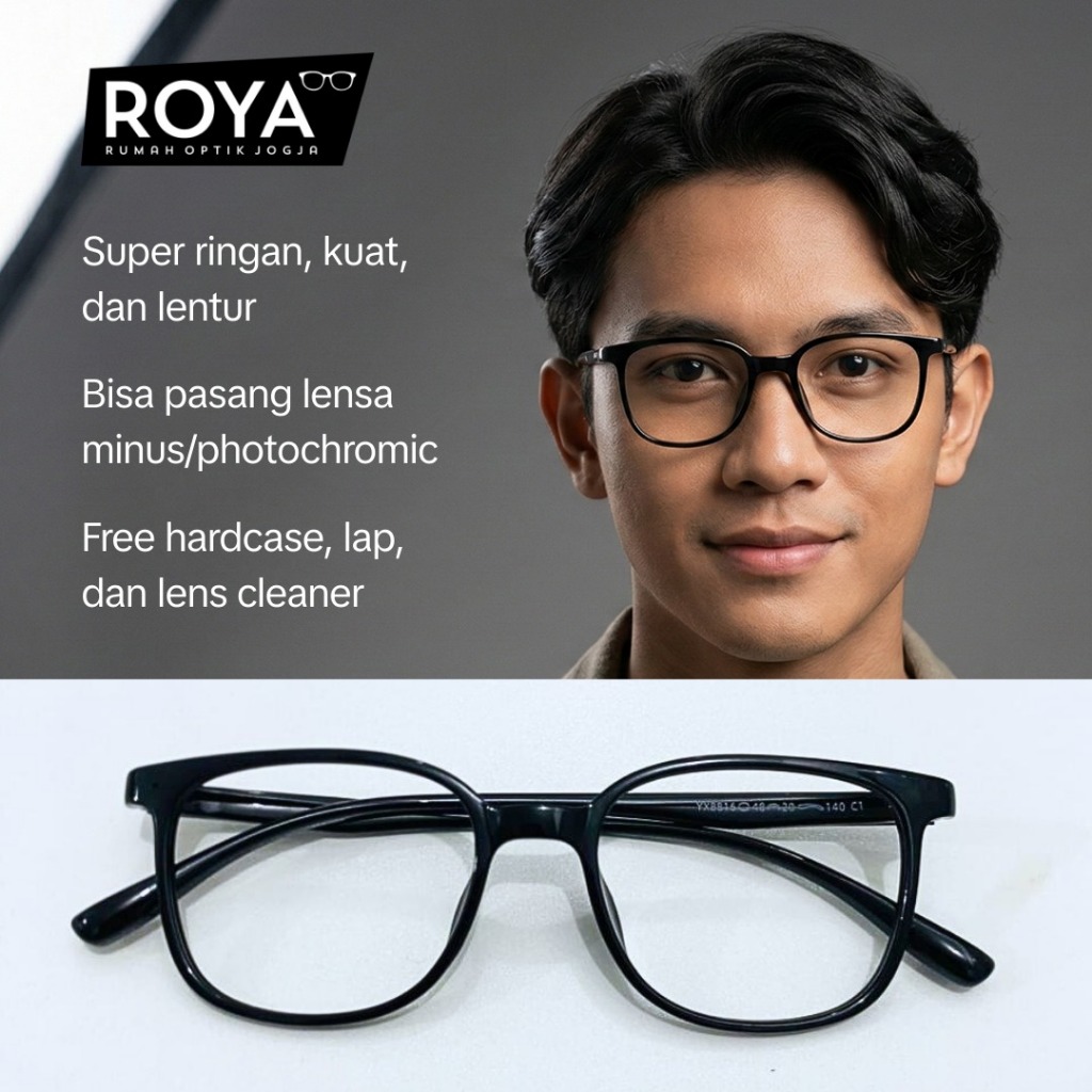 ROYA - Frame Kacamata Kotak YX8616 Soft Square Bold Klasik Pria Wanita Retro Korea Keren Anti Radias