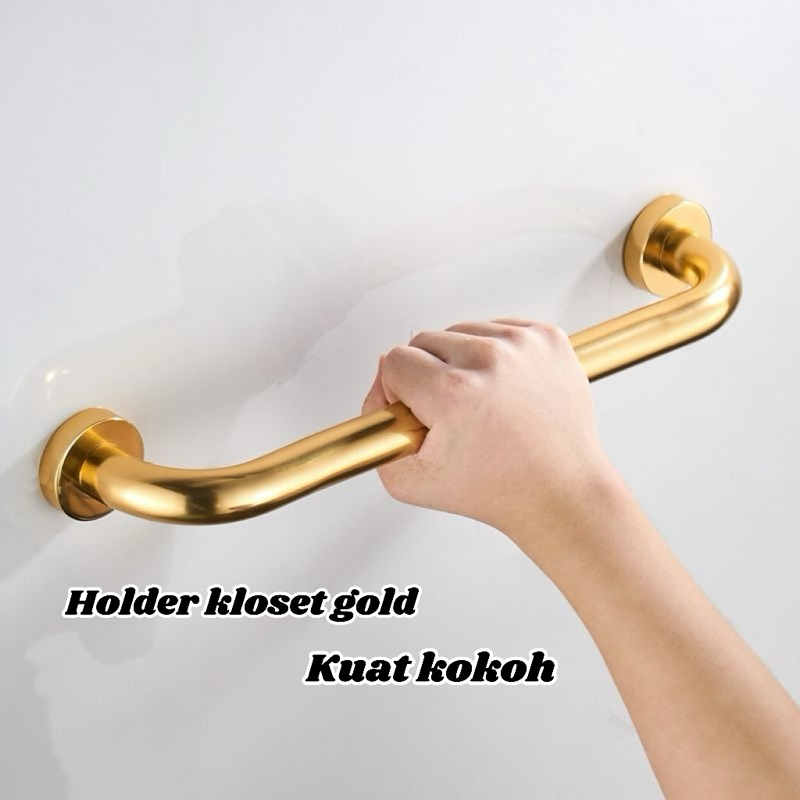 Holder Kloset Wc SS304 Gold .Pegangan Kloset Kamar Mandi Gold