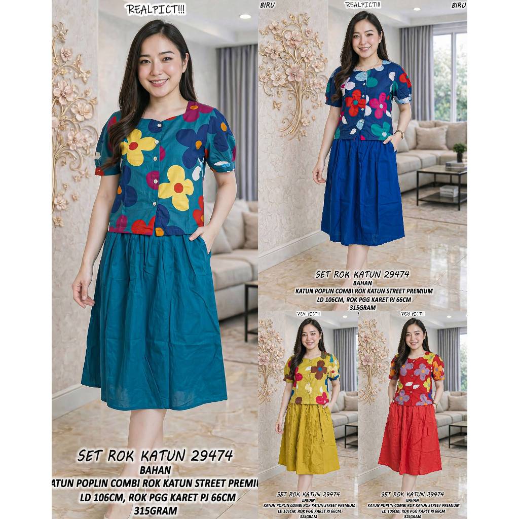 Atasan 29474 Set Rok Katun Poplin Combi Katun Street Premium - KCB