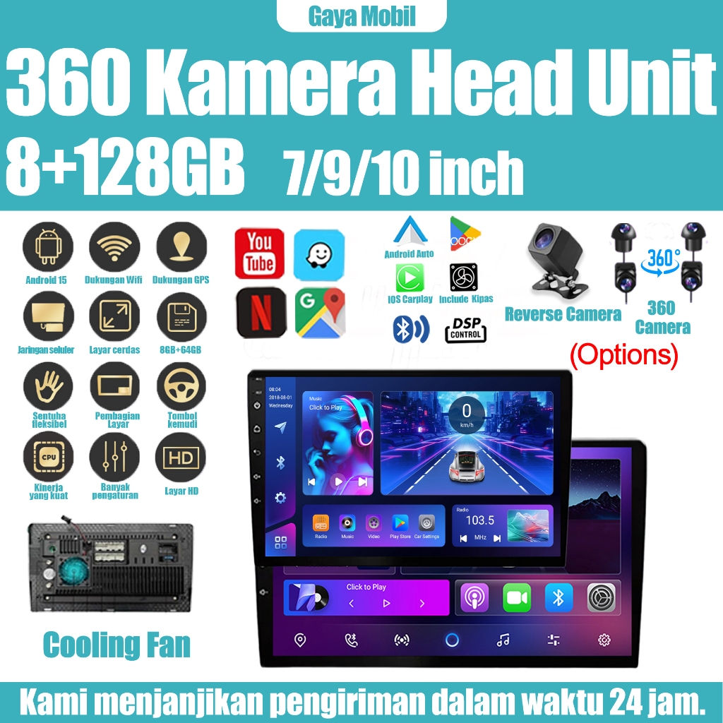 360 Kamera Head Unit 8 Cores 8G+128GB Head Unit With Degree Camera Head Unit Android 15 7/9/10 Inch 